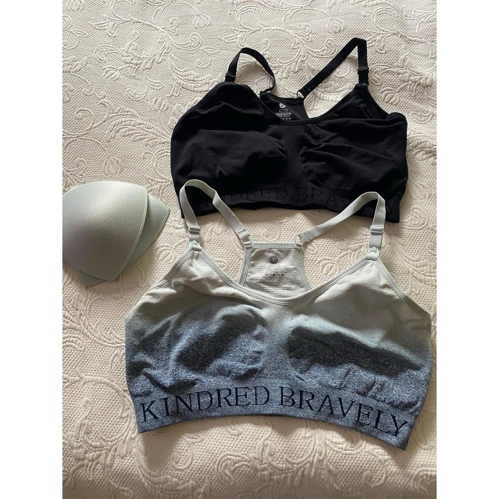 Kindred Bravely Black Gray Sports Bra Large 2 Lot 1 Set Removable Cups